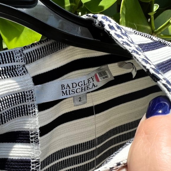 Badgley Mischka Navy Sheath Striped Dress Size 2 - Picture 12 of 13